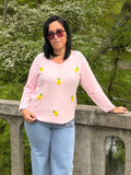Pull Col V Rose – Broderie Ananas