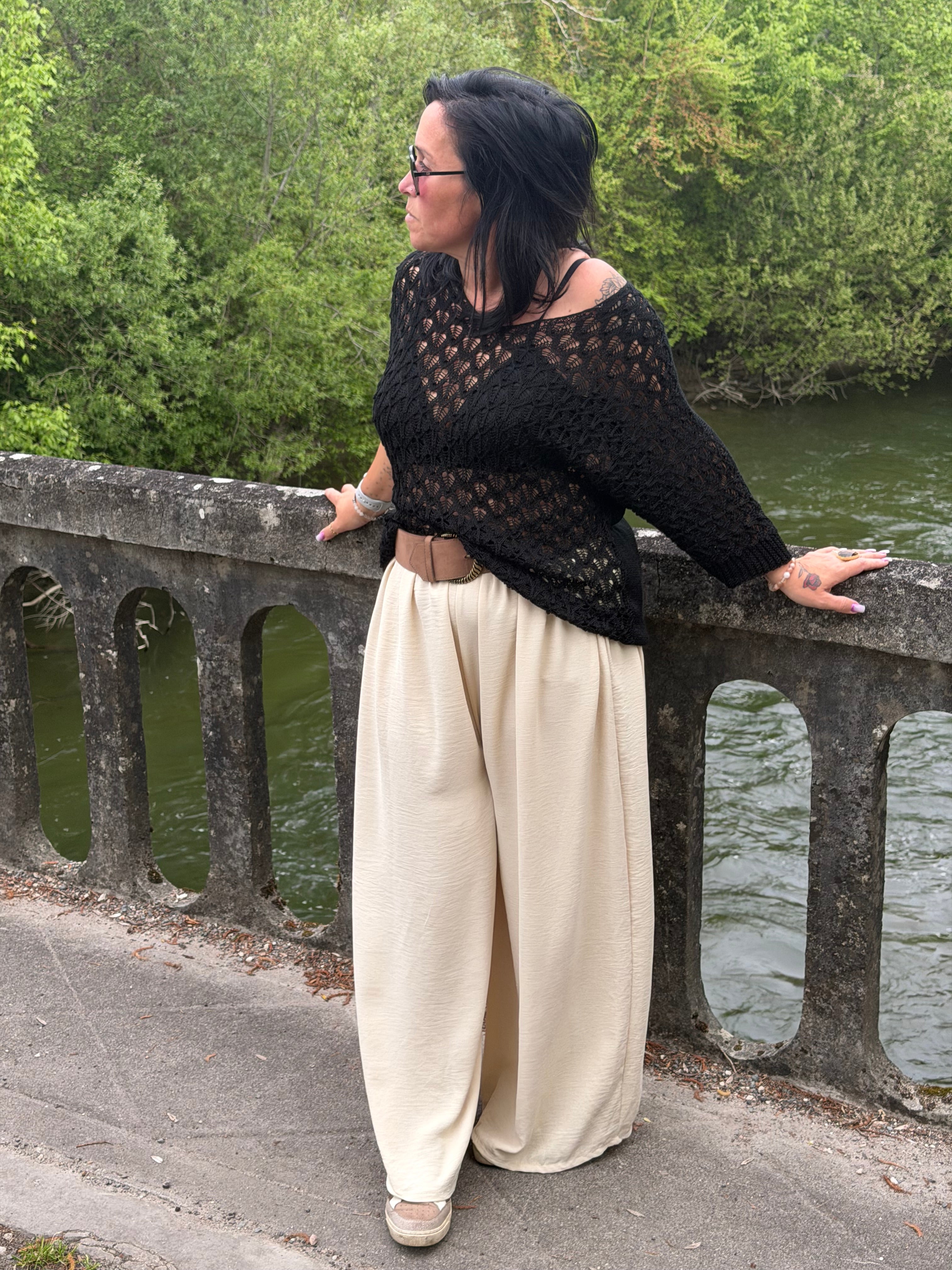 Pull Maille Ajourée Col V – Manches 3/4