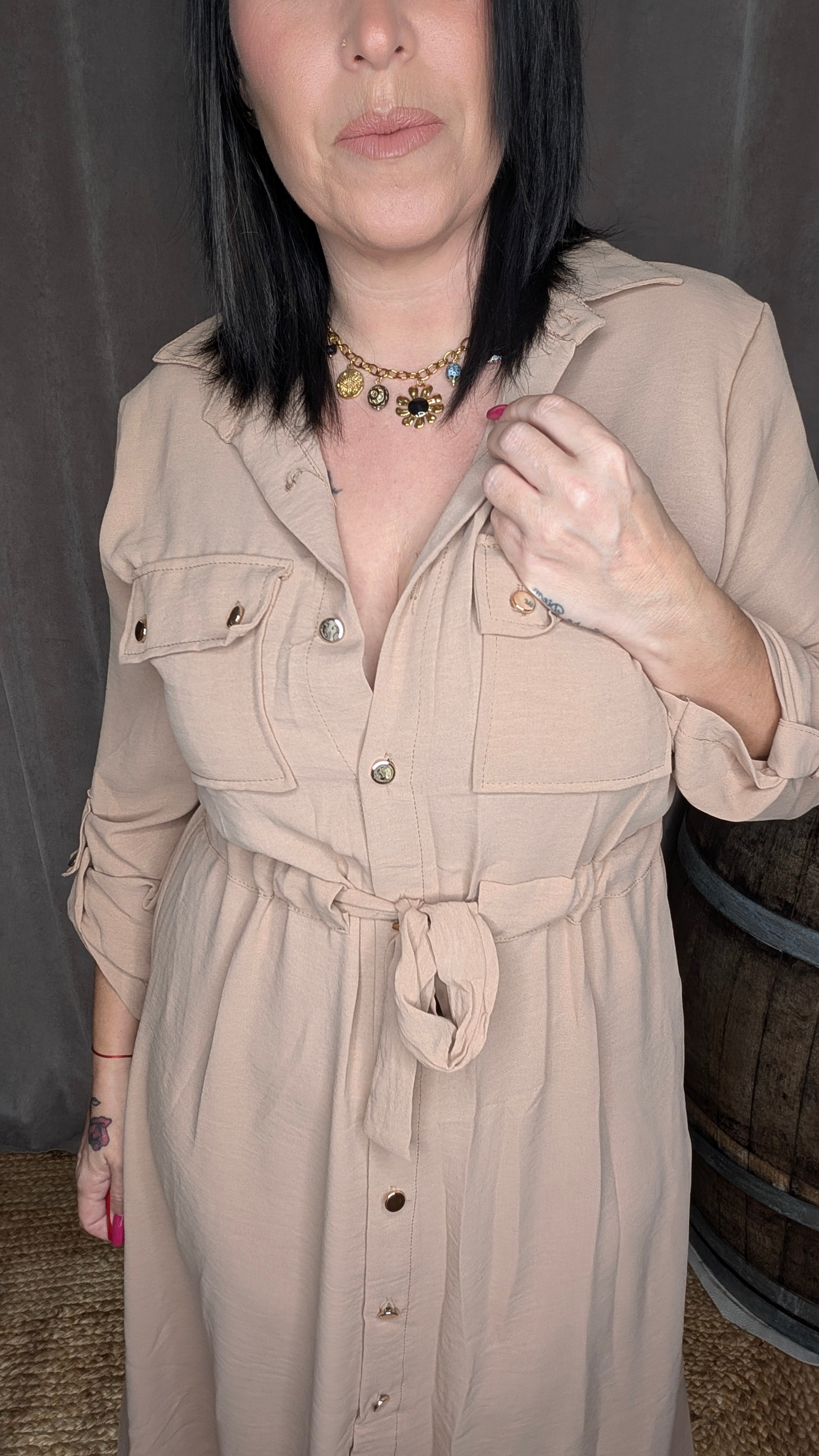 Robe Chemise Longue Camel – Élégance Naturelle