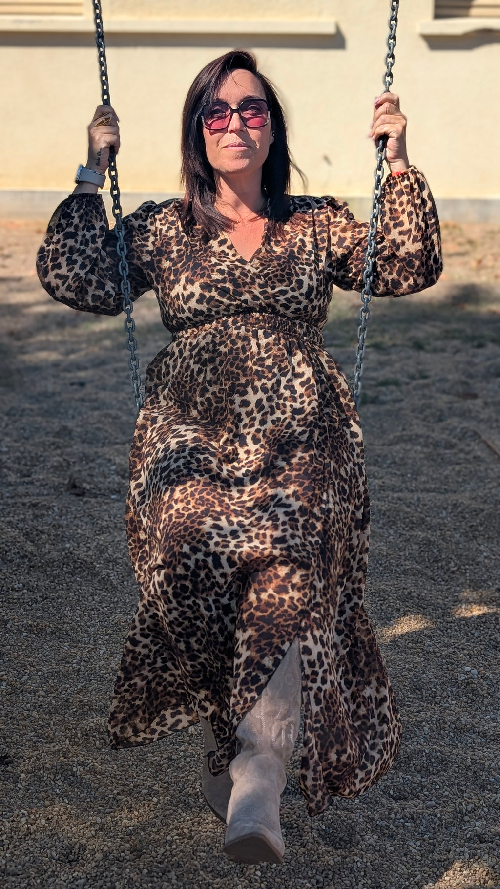 🐆 ROBE LONGUE LÉOPARD À FENTE