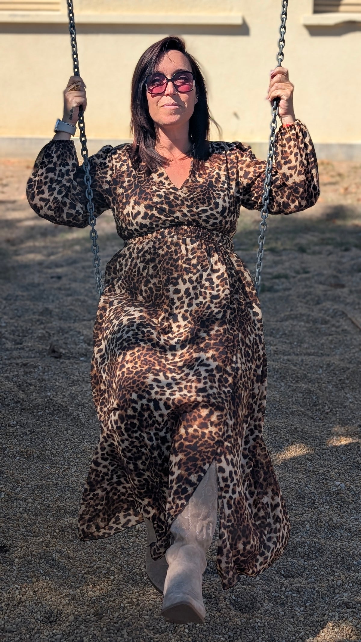 🐆 ROBE LONGUE LÉOPARD À FENTE
