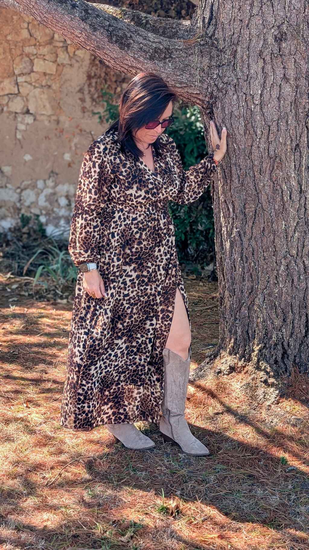 🐆 ROBE LONGUE LÉOPARD À FENTE