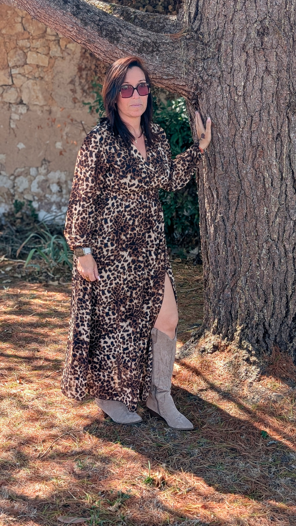 🐆 ROBE LONGUE LÉOPARD À FENTE