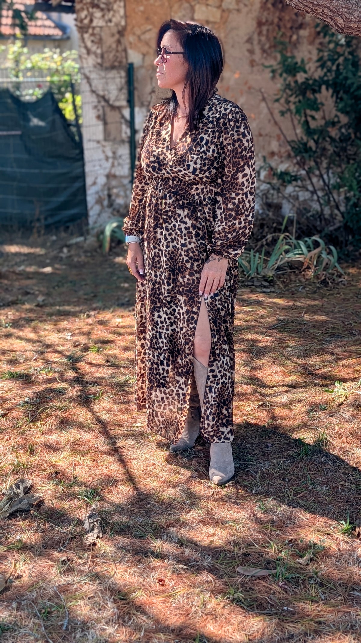 🐆 ROBE LONGUE LÉOPARD À FENTE